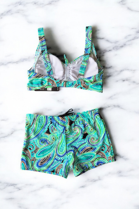 Costum Baie Doua piese, slipi tip pantaloni scurti, sutien bustiera, multicolor 2296 [3]