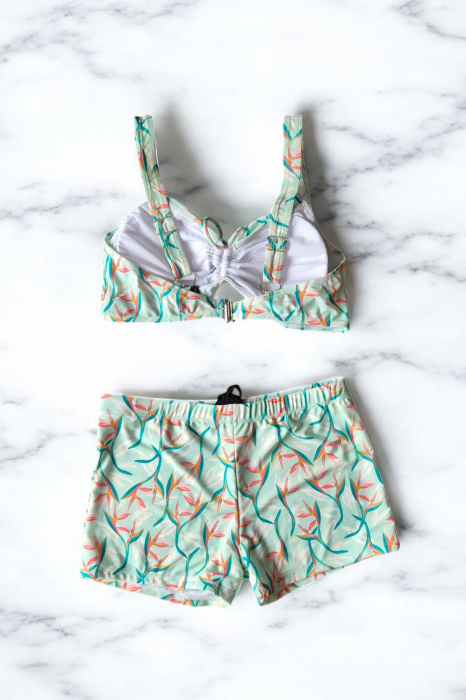 Costum Baie Doua piese, slipi tip pantaloni scurti, sutien bustiera, multicolor verde 2296 [3]