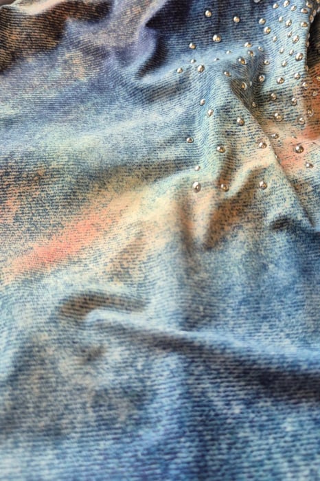 Costum baie intreg, cu aplicatii pietre, imprimeu denim, albastru inchis, Summer Shine [3]