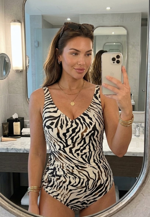 Costum de baie intreg animal print zebra, decolteu in V si efect modelator w153 [5]