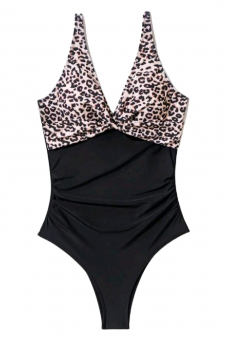 Costum baie intreg dama cu efect modelator, animal print, negru, California, embody.ro [4]
