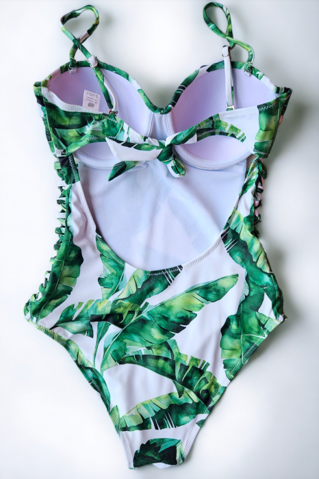 Costum baie intreg dama cu efect modelator, imprimeu tropical, verde/alb embody.ro [3]