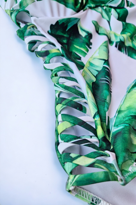 Costum baie intreg dama cu efect modelator, imprimeu tropical, verde/alb embody.ro [4]