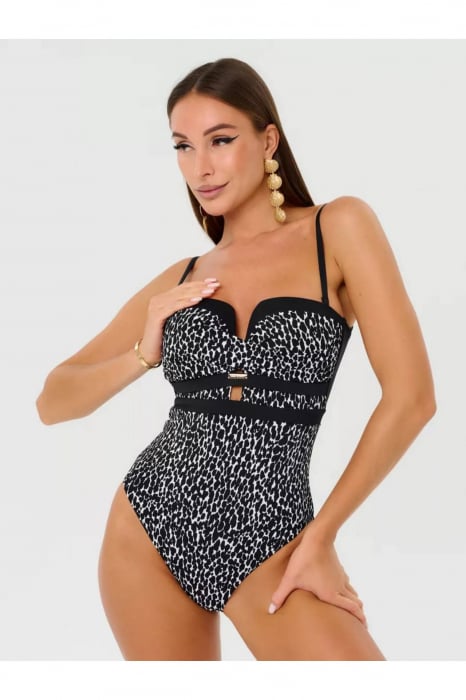 Costum baie intreg dama cu efect modelator, Luv y9101 negru/alb animal print [8]