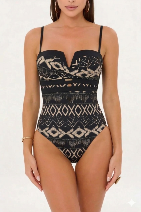 Costum baie intreg dama cu efect modelator, Luv y9101 XOXO negru/bej [4]