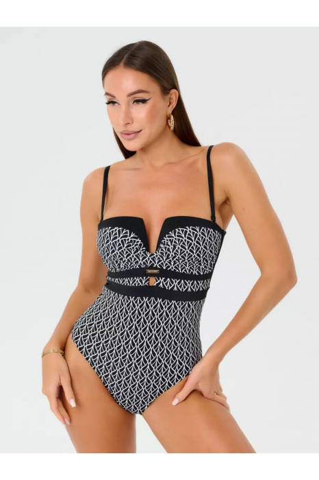 Costum baie intreg dama cu efect modelator, Luv y9101 negru/alb [7]