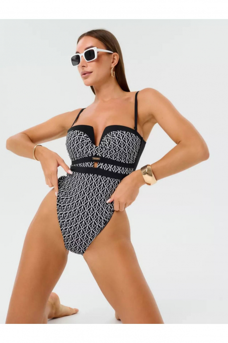 Costum baie intreg dama cu efect modelator, Luv y9101 negru/alb [3]