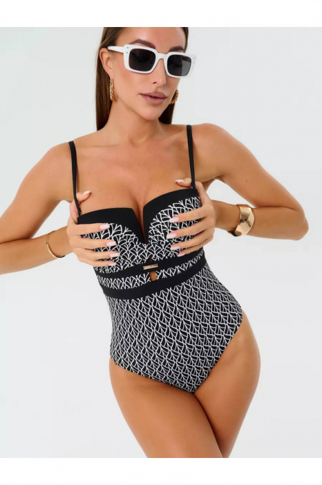 Costum baie intreg dama cu efect modelator, Luv y9101 negru/alb [8]