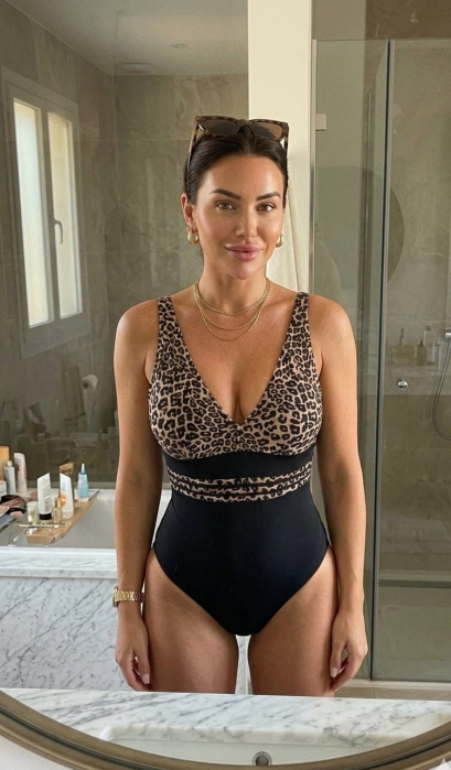 Costum baie intreg dama cu efect modelator, negru, animal print, 23850 [5]