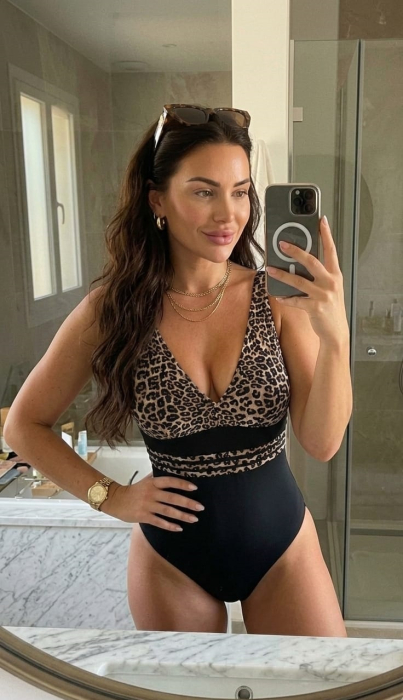 Costum baie intreg dama cu efect modelator, negru, animal print, 23850 [2]