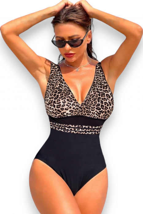 Costum baie intreg dama cu efect modelator, negru, animal print, Leo Queen embody.ro [3]