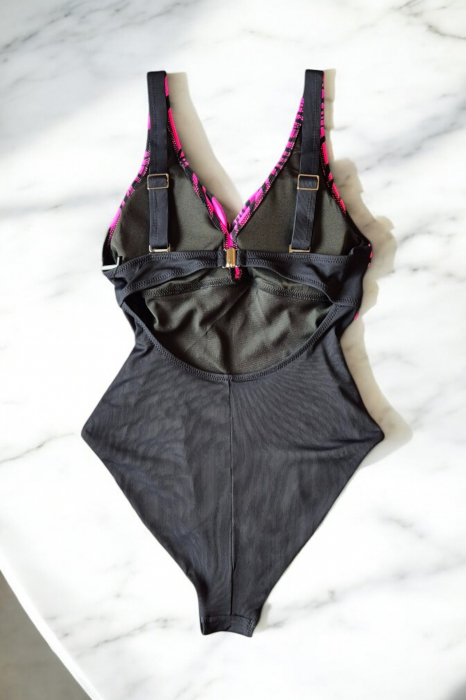 Costum de baie intreg dama, modelator, negru/roz, Wild paradise [3]