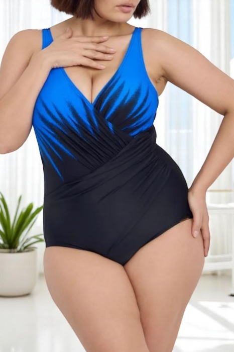 Costum baie intreg modelator dama marime mare, Summer Fire, albastru [2]