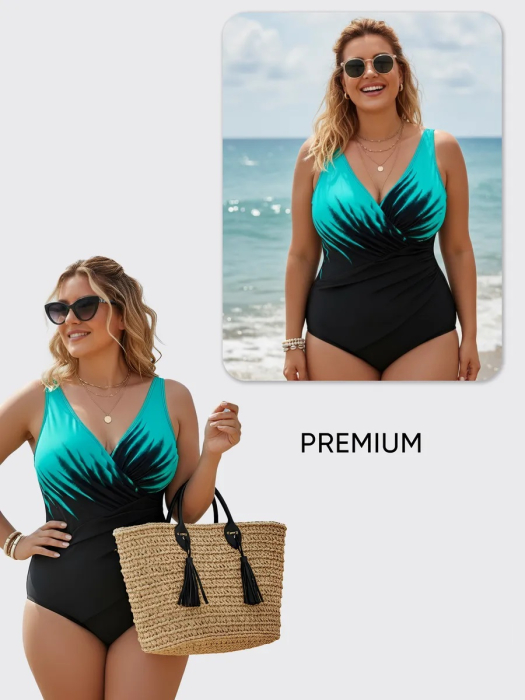 Costum baie intreg modelator dama marime mare, Summer Fire, verde turcoaz [6]