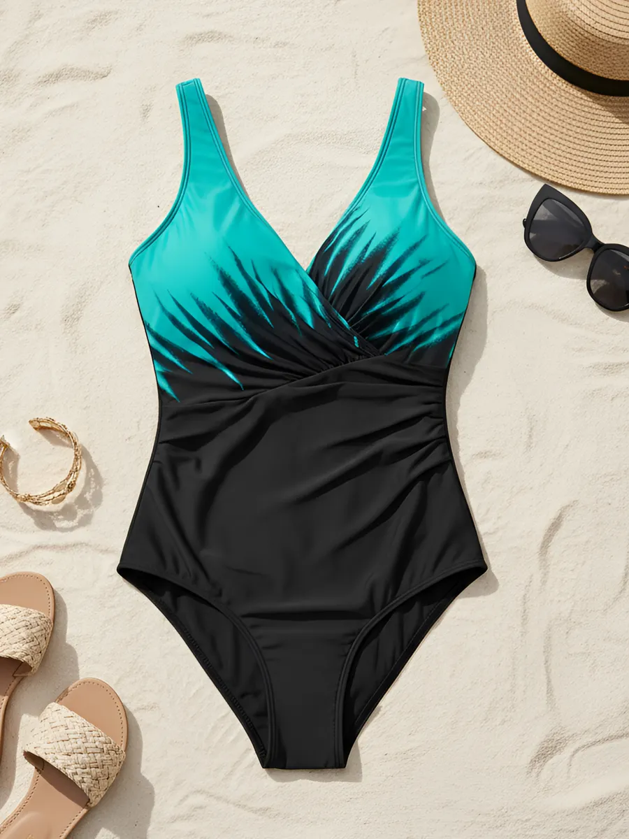 Costum baie intreg modelator dama marime mare, Summer Fire, verde turcoaz [5]