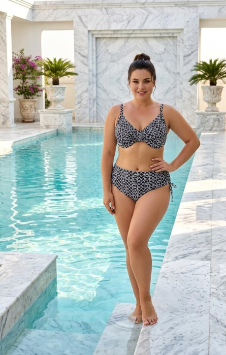 Costum de Baie Dama din Doua Piese, Alb-Negru marime mare, Talie Inalta lm082 [3]