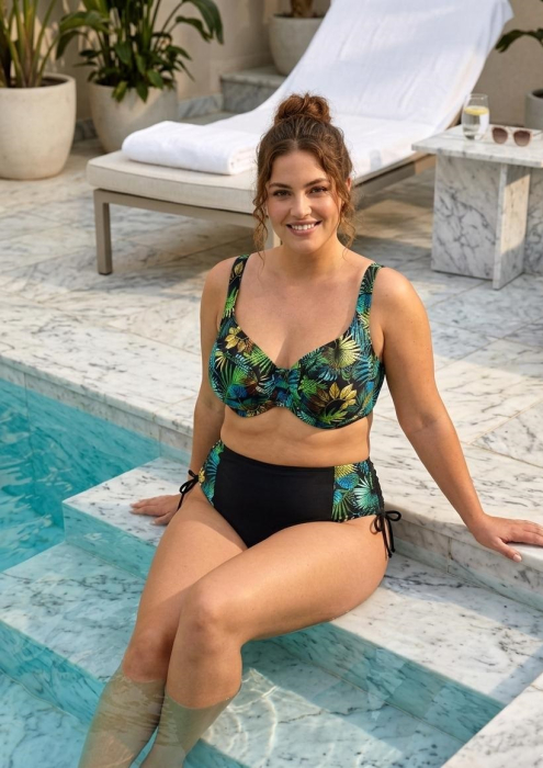 Costum de Baie 2 piese cu Imprimeu Tropical si Talie Inalta 6601 [2]