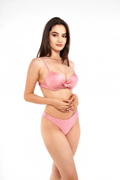 Costum de baie 2 piese cu push-up, aspect sidefat, roz, Bonbon, embody.ro [3]