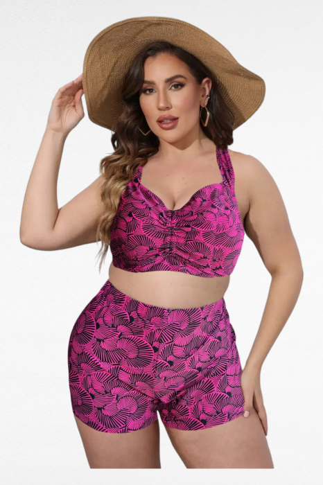 Costum de baie 2 piese, marime mare, cu slipi tip pantaloni scurti, sutien bustiera, multicolor, Atlantiss embody.ro [4]