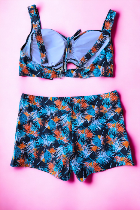 Costum de baie 2 piese, marime mare, cu slipi tip pantaloni scurti, sutien bustiera, albastru, Jolly embody.ro [3]