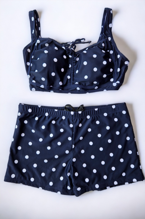 Costum de baie 2 piese, marime mare, cu slipi tip pantaloni scurti, sutien bustiera, bleumarin inchis embody.ro [2]