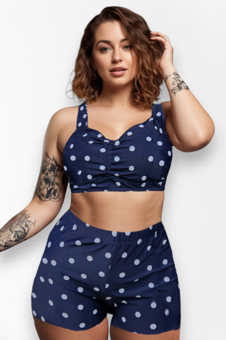 Costum de baie 2 piese, marime mare, cu slipi tip pantaloni scurti, sutien bustiera, bleumarin inchis embody.ro [4]