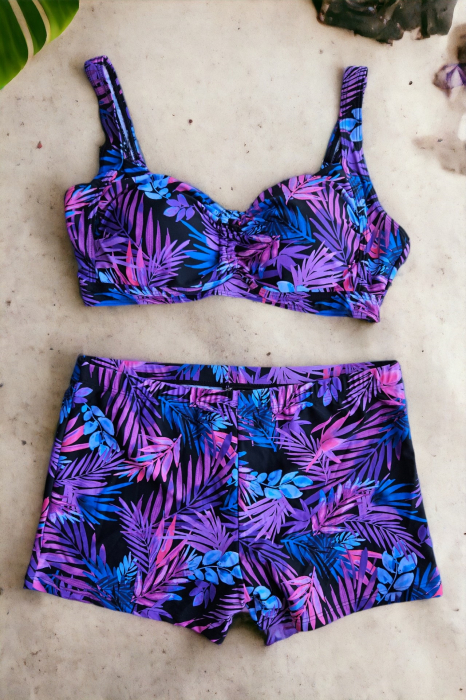 Costum de baie 2 piese, marime mare, cu slipi tip pantaloni scurti, sutien bustiera, multicolor, Jolly embody.ro [2]