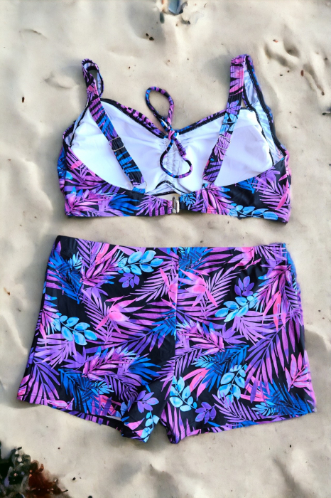 Costum de baie 2 piese, marime mare, cu slipi tip pantaloni scurti, sutien bustiera, multicolor, Jolly embody.ro [3]