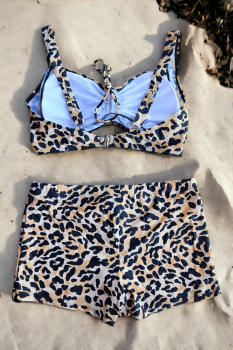 Costum de baie 2 piese, marime mare, cu slipi tip pantaloni scurti, sutien bustiera, maro, Sexy Leo embody.ro [3]