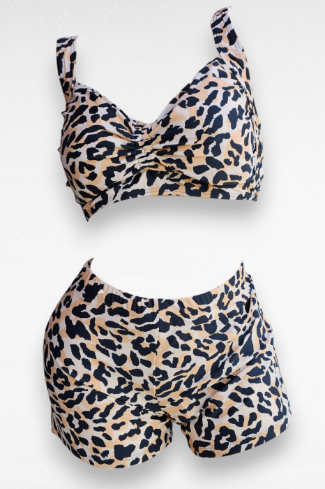 Costum de baie 2 piese, marime mare, cu slipi tip pantaloni scurti, sutien bustiera, maro, Sexy Leo embody.ro [4]