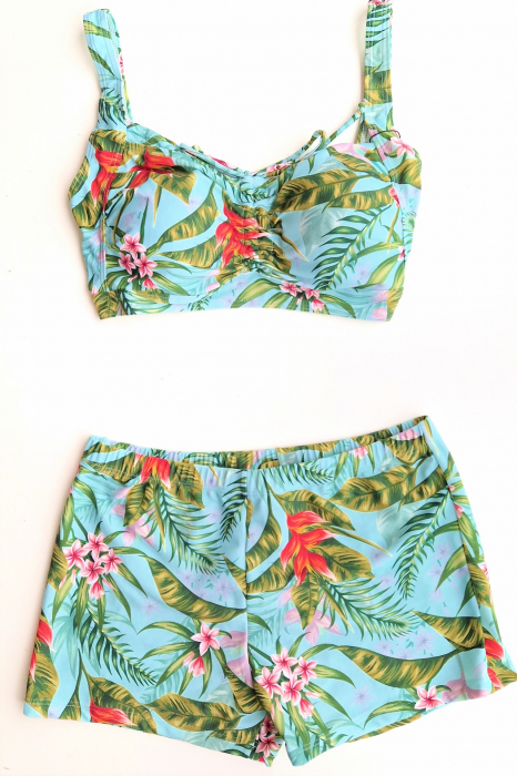 Costum de baie 2 piese, marime mare, cu slipi tip pantaloni scurti, sutien bustiera, verde, Bya embody.ro [2]