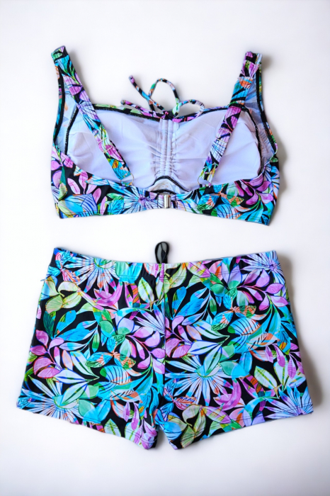 Costum de baie 2 piese, marime mare, cu slipi tip pantaloni scurti, sutien bustiera, multicolor, lagoon embody.ro [3]