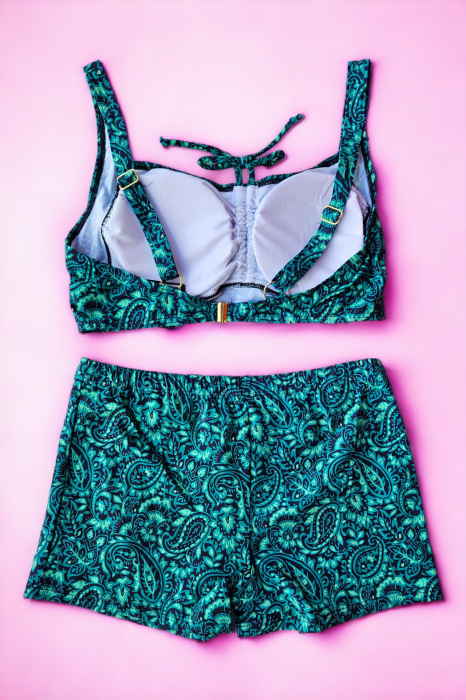 Costum de baie 2 piese, marime mare, slip pantaloni scurti, sutien bustiera, verde, Lora embody.ro [3]