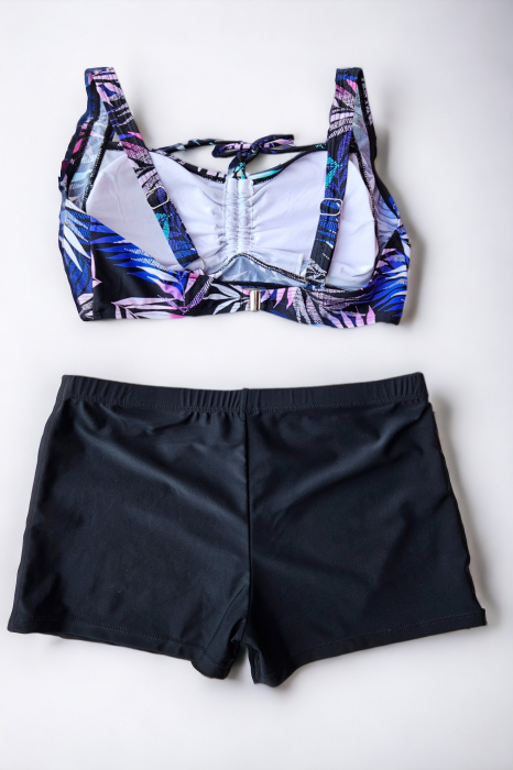Costum de baie 2 piese, marime mare, slip tip pantaloni scurti, sutien bustiera, multicolor, Exotic embody.ro [3]