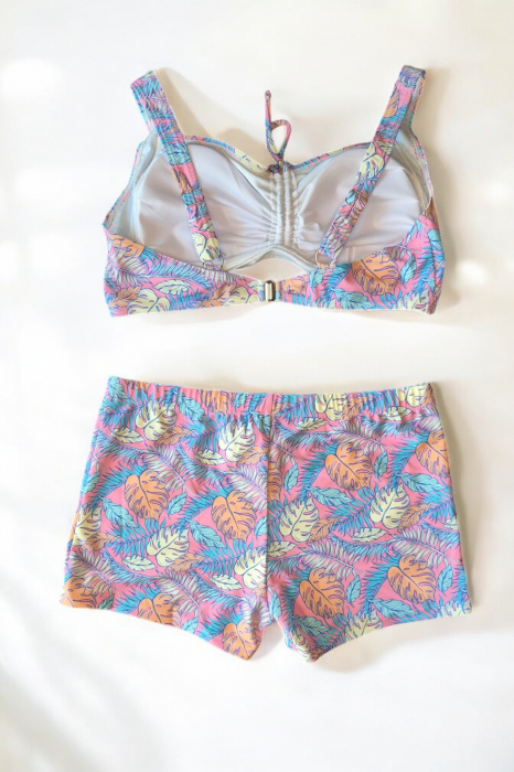 Costum de baie 2 piese, marime mare, cu slipi tip pantaloni scurti, sutien bustiera-embody.ro [2]