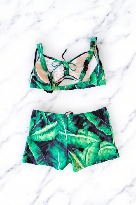 Costum de baie 2 piese, marime mare, cu slipi tip pantaloni scurti, sutien bustiera, embody.ro [3]