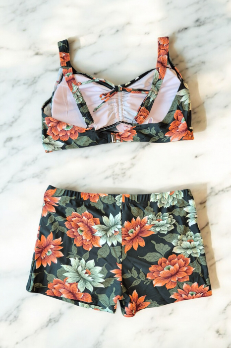 Costum de baie 2 piese, marime mare, cu slipi tip pantaloni scurti, sutien bustiera, embody.ro [3]