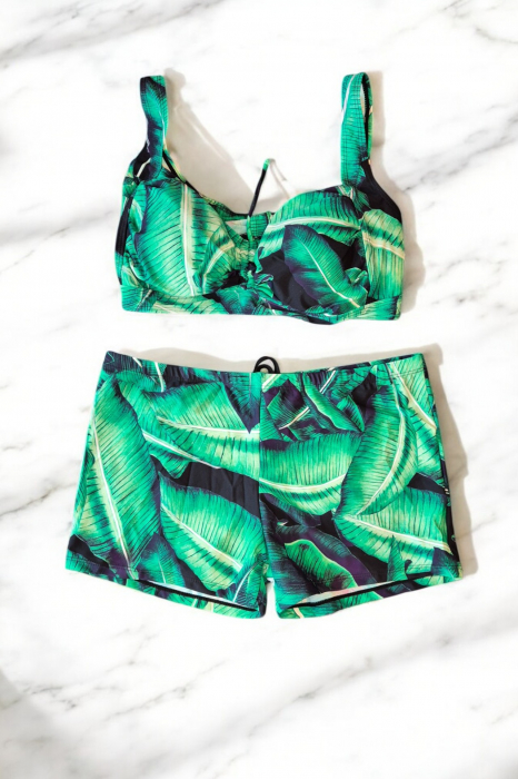 Costum de baie 2 piese, marime mare, cu slipi tip pantaloni scurti, sutien bustiera, embody.ro [2]