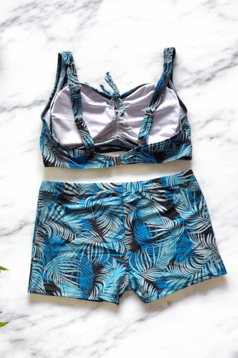 Costum de baie 2 piese, marime mare, cu slipi tip pantaloni scurti, sutien bustiera, embody.ro [3]