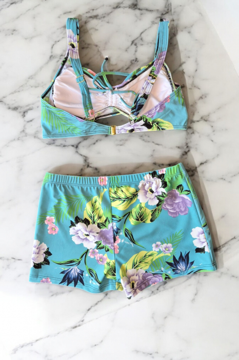 Costum de baie 2 piese, marime mare, cu slipi tip pantaloni scurti, sutien bustiera, embody.ro [3]