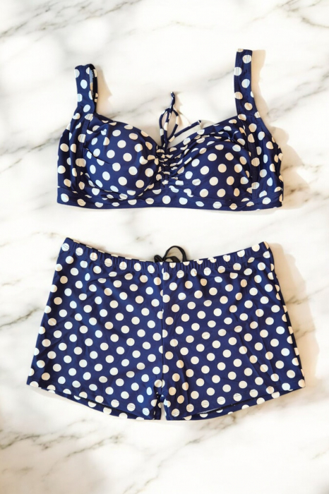 Costum de baie 2 piese, marime mare, cu slipi tip pantaloni scurti, sutien bustiera, embody.ro [2]