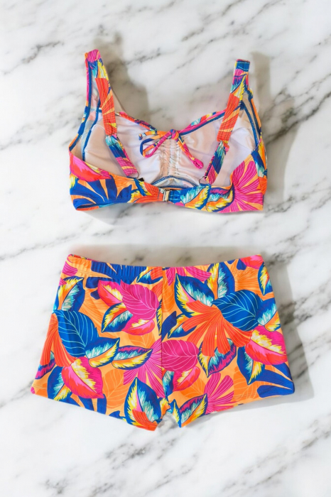Costum de baie 2 piese, marime mare, cu slipi tip pantaloni scurti, sutien bustiera, embody.ro [3]