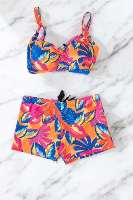 Costum de baie 2 piese, marime mare, cu slipi tip pantaloni scurti, sutien bustiera, embody.ro [2]