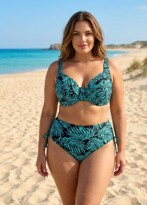 Costum de baie 2 piese marimi mari Verde cu imprimeu tropical si sutien cu sustinere lm068 [2]