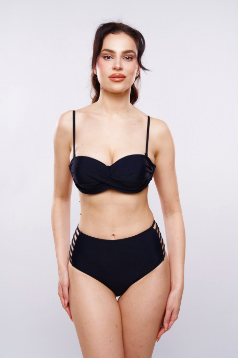 Costum de baie 3 piese, sutien, slip talie inalta plus silp brazilian, negru, Elisa embody, embody.ro [3]