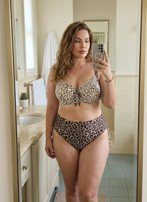 Costum de baie dama 2 piese, talie inalta, sutien cu sustinere crem/maro y9200 [2]