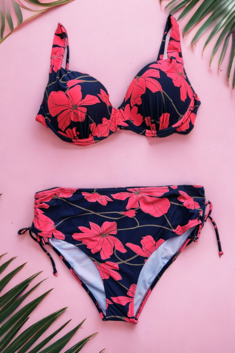 Costum de baie marime mare, 2 piese, dama, floral, rosu, embody.ro [4]