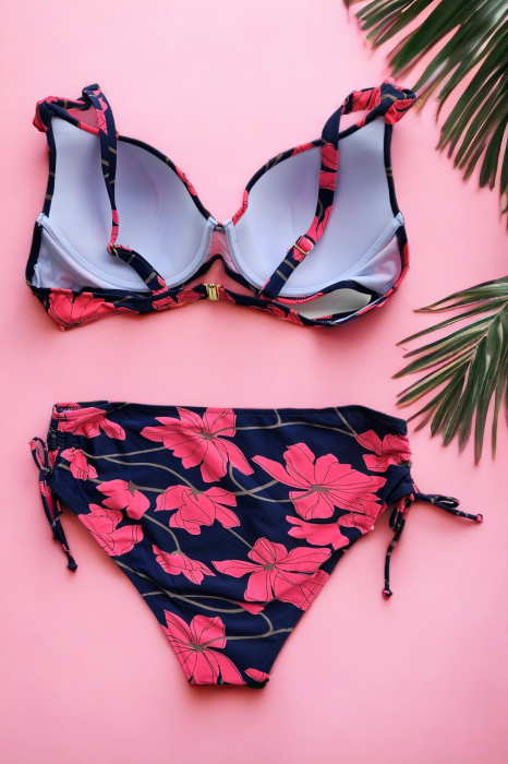 Costum de baie marime mare, 2 piese, dama, floral, rosu, embody.ro [3]