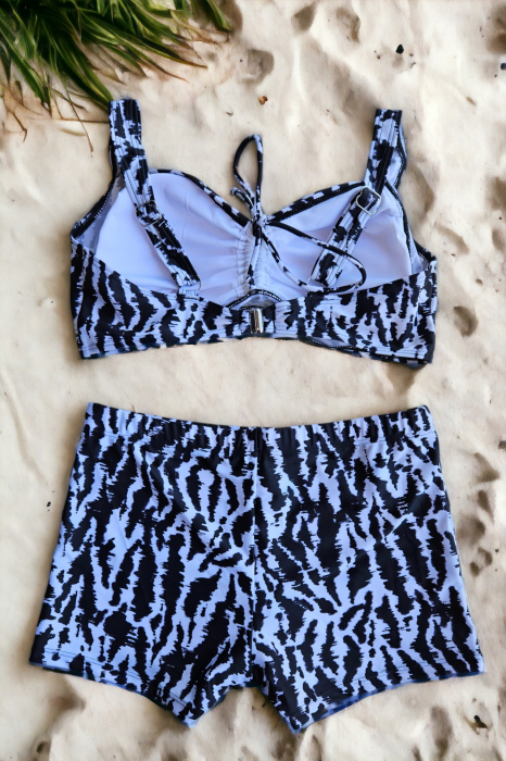 Costum de baie dama ,2 piese, sutien tip bustiera si pantaloni scurti, negru, Wild print, embody.ro [3]