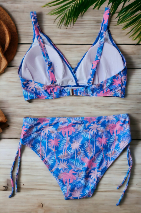 Costum de baie dama, 2 piese, marime mare, slip talie inalta, albastru, Aqua Palms embody.ro [3]